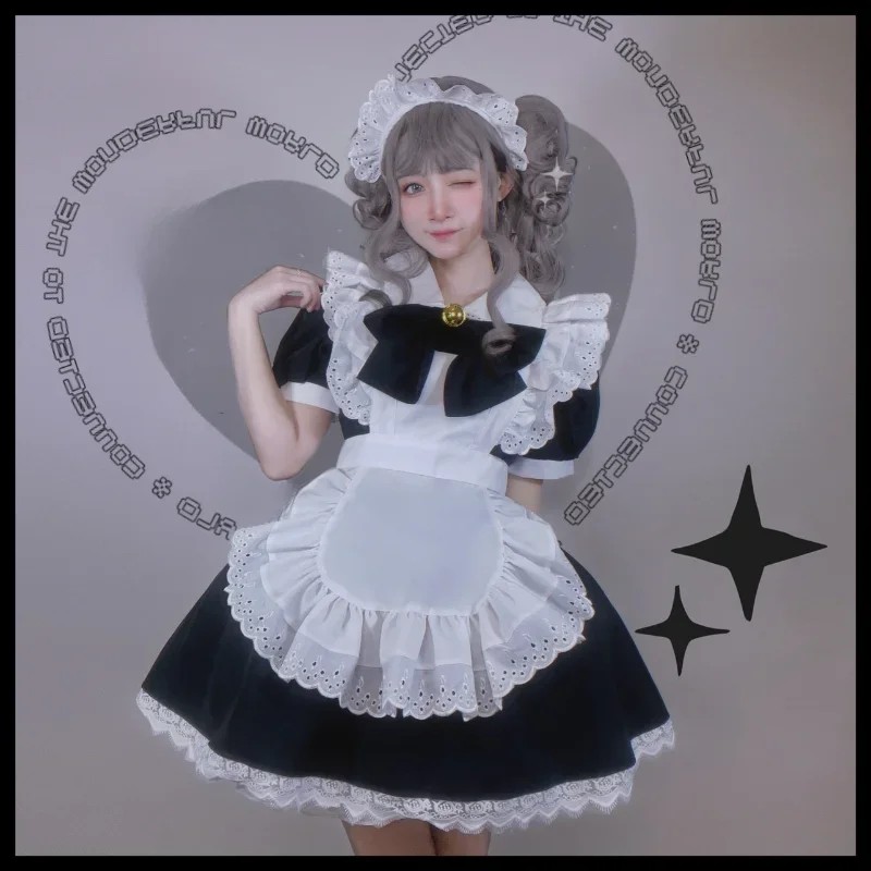 New Anime Lolita Maid Uniform Women Plus Size Halloween Party Dress Student Black White Gothic