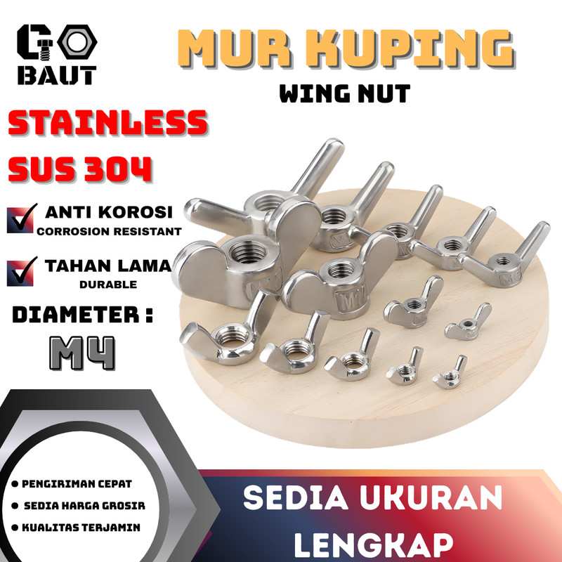 SUS 304 Wing Nut / Mur Kuping (Stainless SS) M4