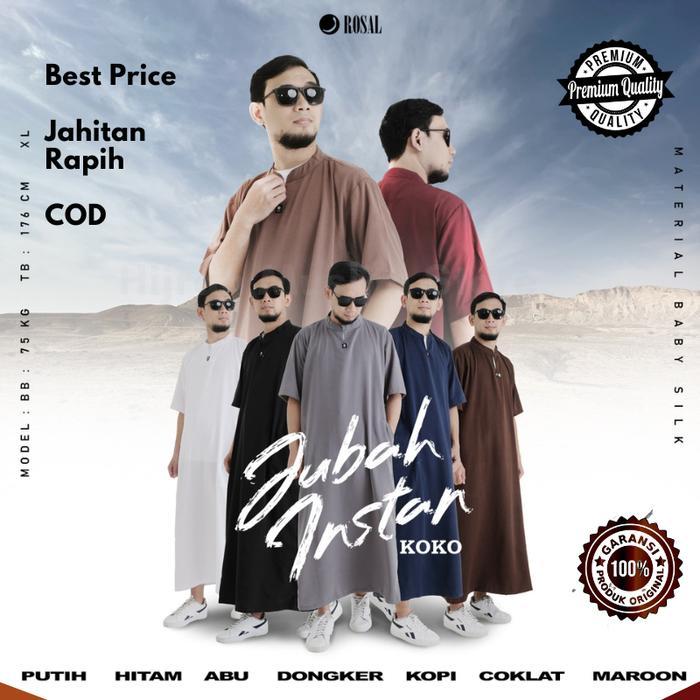 Jubah Gamis Instan Pria Rosal Jubah Lengan Pendek Kerah Koko / Gamis Pria Travel Jubah Jumbo M -
