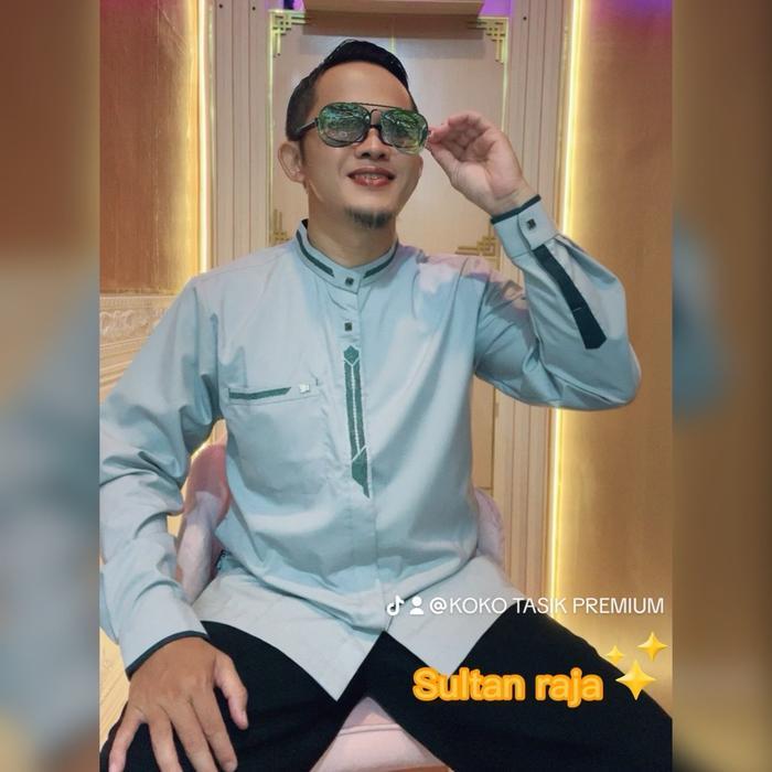 Kemeja Koko Sultan Raja Super Premium/ Koko Dewasa Bordir Manset Kancing / Baju Pria Muslim Mewah