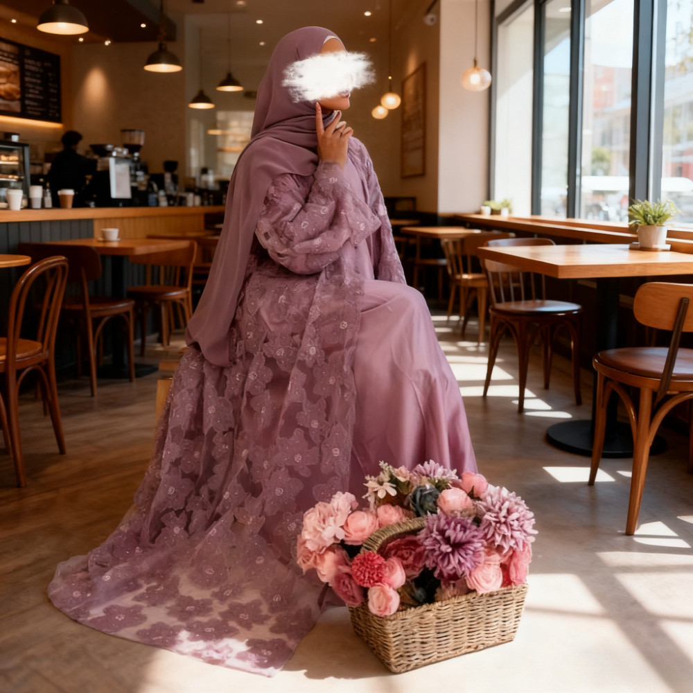 Eid Women Beading Flower Abaya Muslim Cardigan Party Dress Jalabiya Ramadan Vestidos Largos Arab