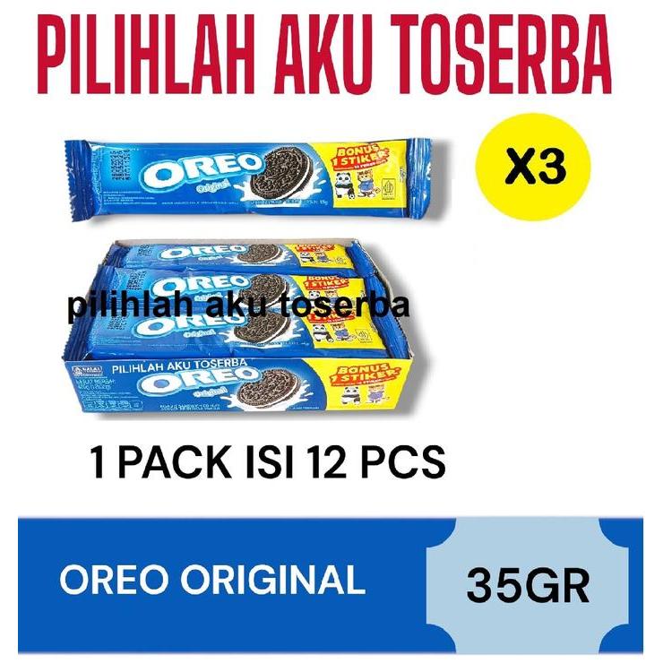 Biskuit Oreo Original Krim Vanilla 12 x 27 gr MENJADI 35 GR ( HARGA PAKET 3 BOX )