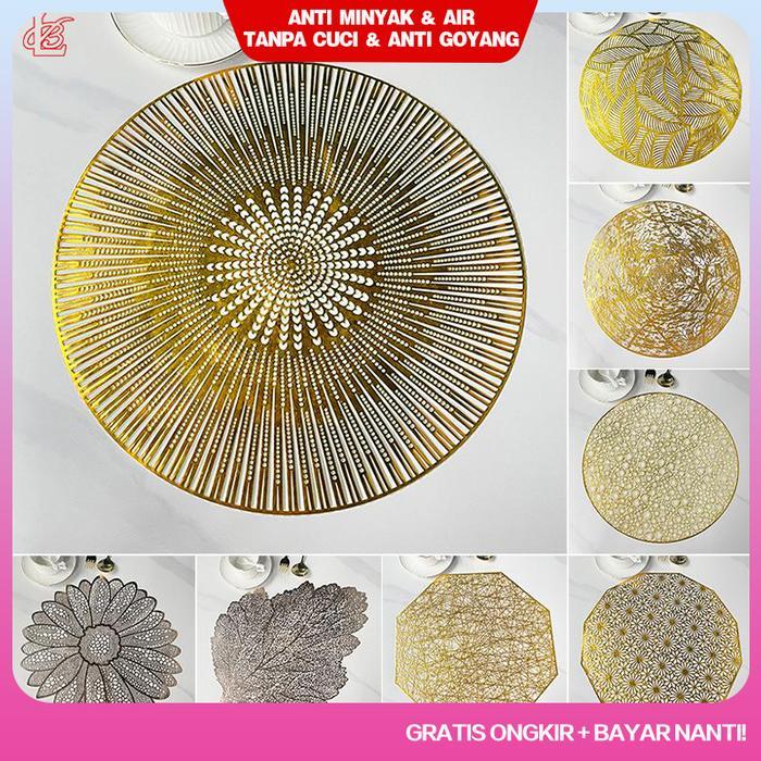 <COD> Loyal Bosque Taplak Meja Tamu Bulat Gold dan Silver Anti Air 38CM Round / Taplak Meja Bordir