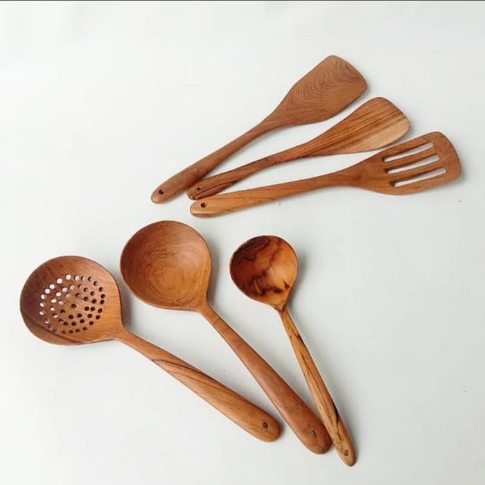 Wooden Cooking Spoon / Spatula Kayu / Sodet Kayu / Sutil Kayu Set 6 Tbk