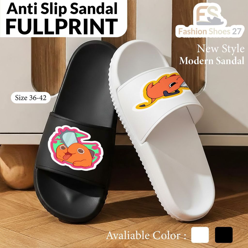 Sandal Wanita Pria Couple Sandal Anti Slip FULLPRINT Size 36-42 Desain Trendy Karakter Stiker Nyaman