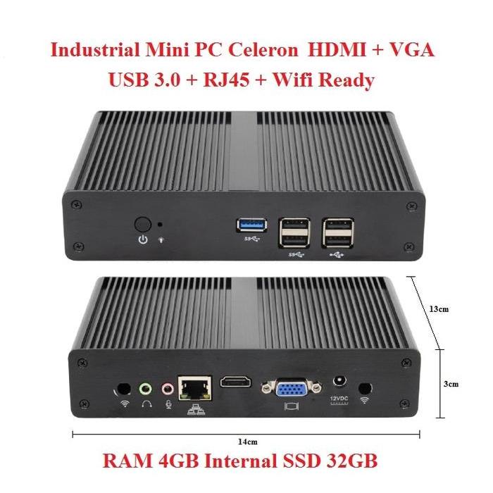 New Industrial Mini PC x86 Intel Celeron 4GB SSD 32GB Wifi HDMI VGA MiniPC