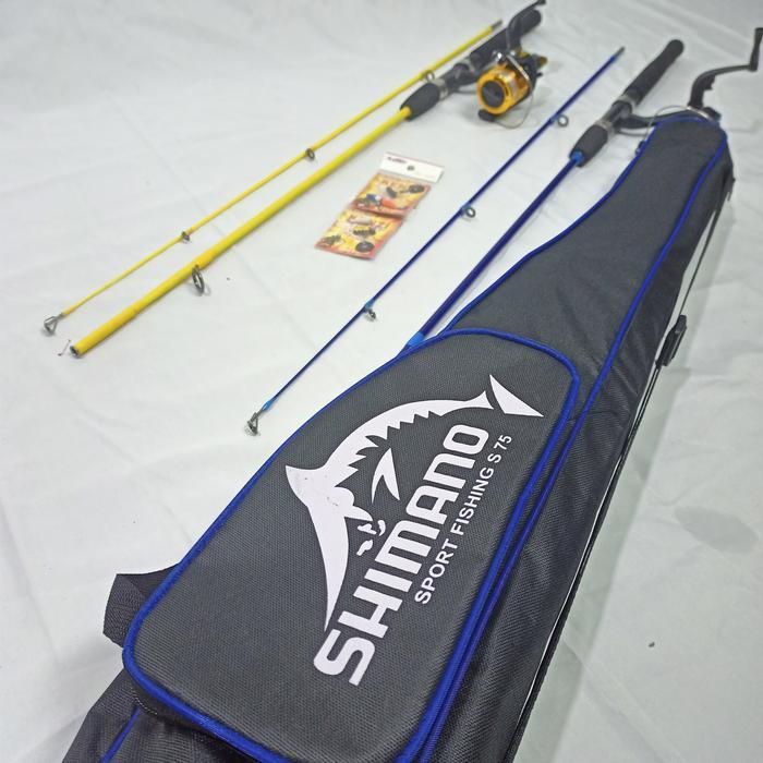 QUALITY 2 Full Set Alat Pancing Joran Sambung 120-150 Cm Tas Shimano Reel 5BB Lengkap Isi 2 Set