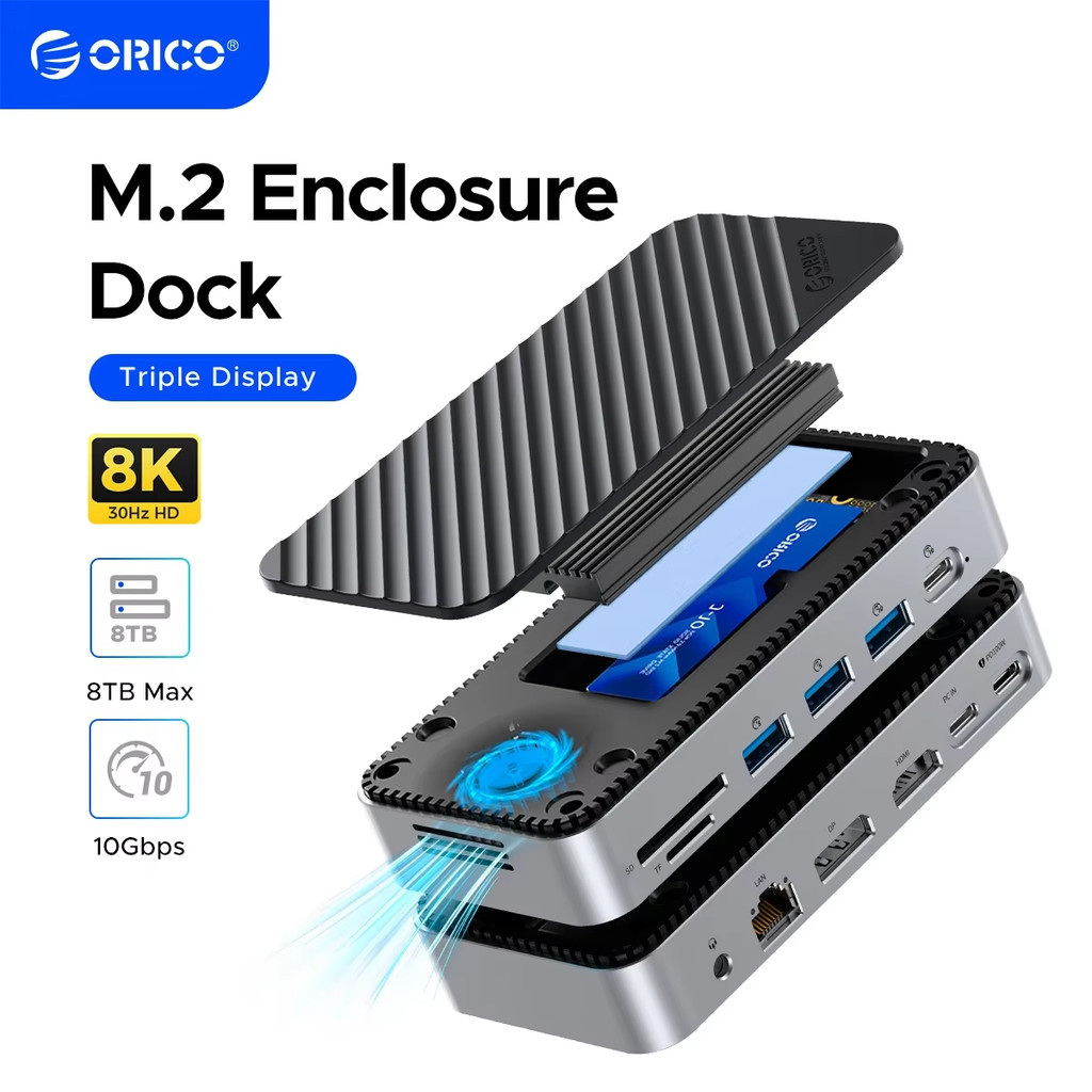 ORICO M2P11 USB C Display HUB with Cooling Fan M.2 NVMe SATA SSD Enclosure External 10Gbps HDMI-Com