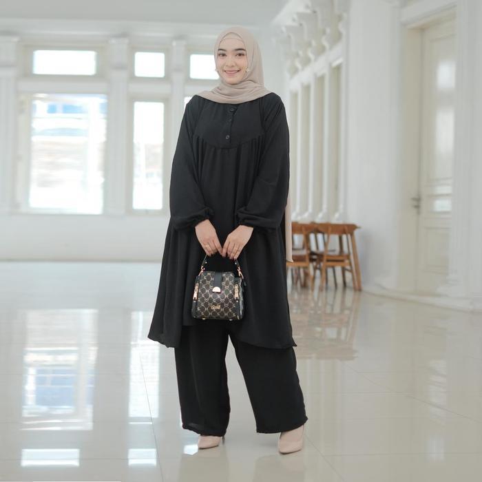 Kaju One Set - Ld 130 150 Jumbo Polos Bahan Crinkle Airflow Premium Tebal Adem Busui Setelan Xxxl