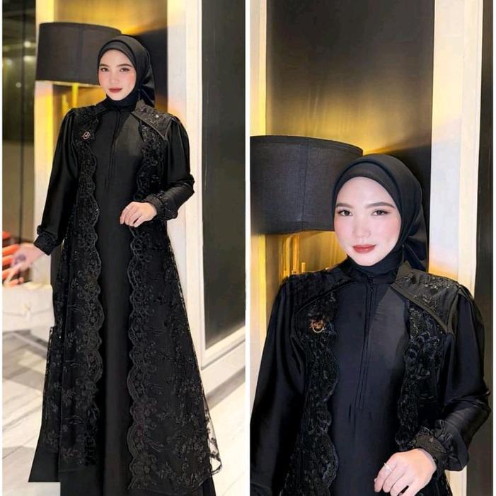 Marbela Dress Brokat Gamis Pesta Wanita Muslim Lebaran Kondangan Velvet Mix Brukat Mewah