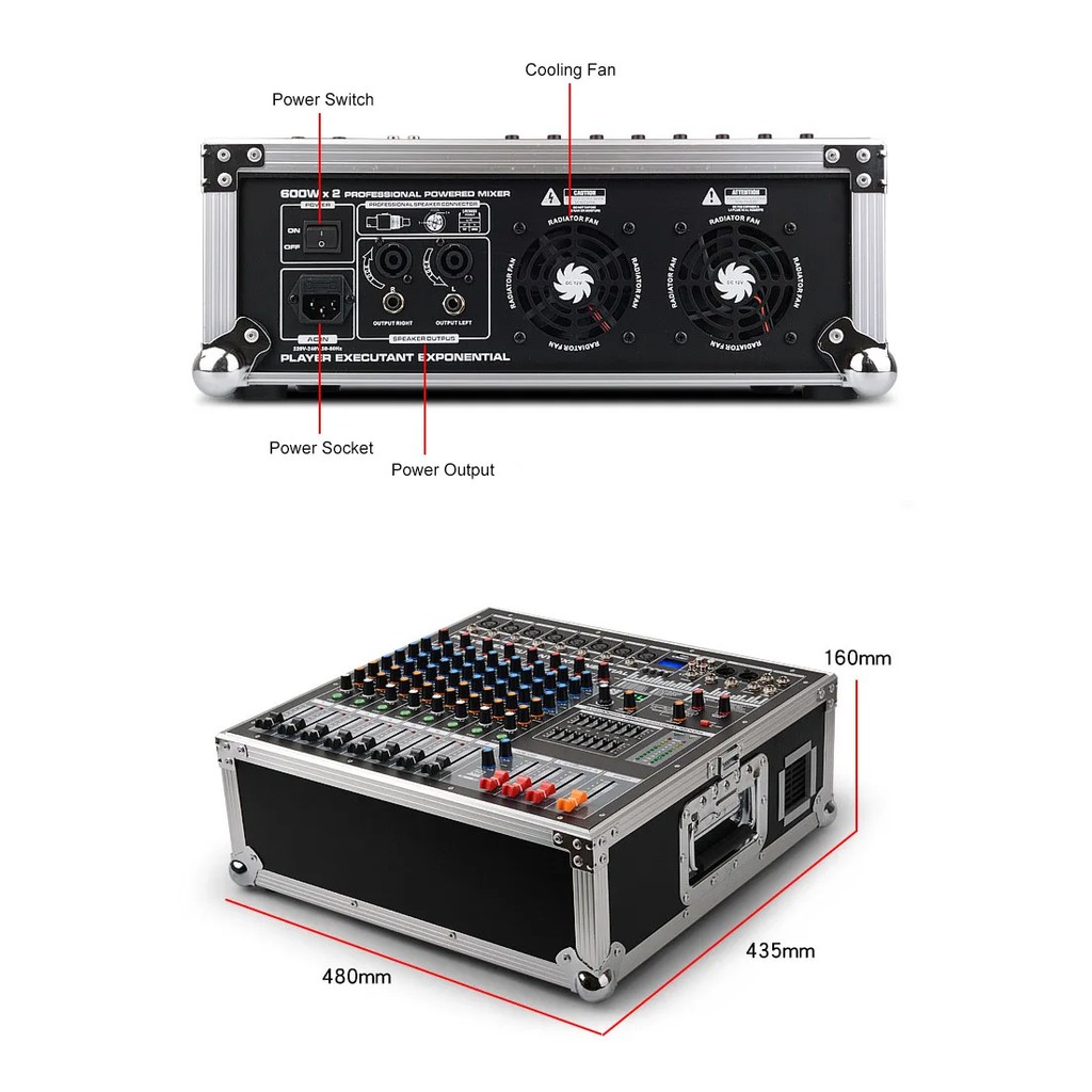 XTUGA EPM08 Portable 24 DSP Reverb EQ 8 Channels Power Amplifier Mixer Mixing Console With Aluminum
