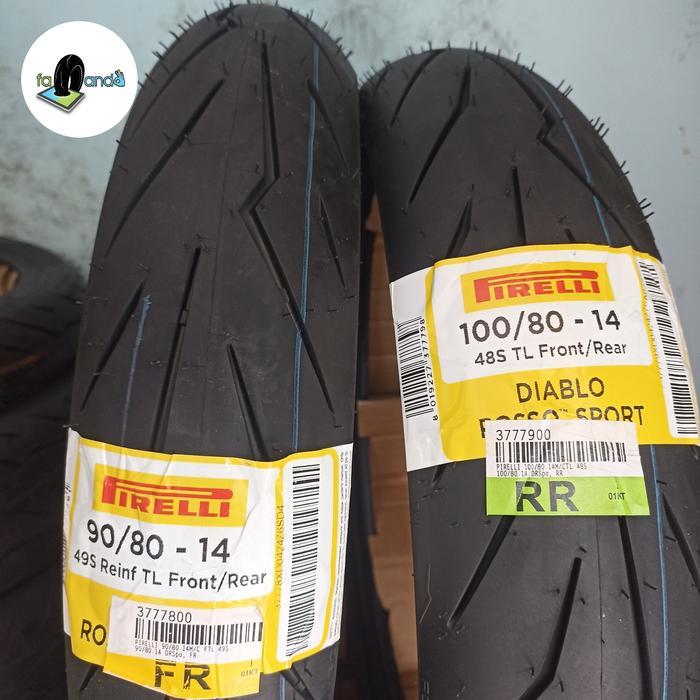 Paket Ban Motor Pirelli Diablo Rosso Sport Uk 90/80-14 Dan 100/80 R 14