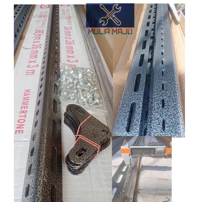 Terlaris Besi Siku Lubang Tebal 2mili HAMMERTONE Panjang 3meter /Rak besi siku 2mm hammertone 3meter