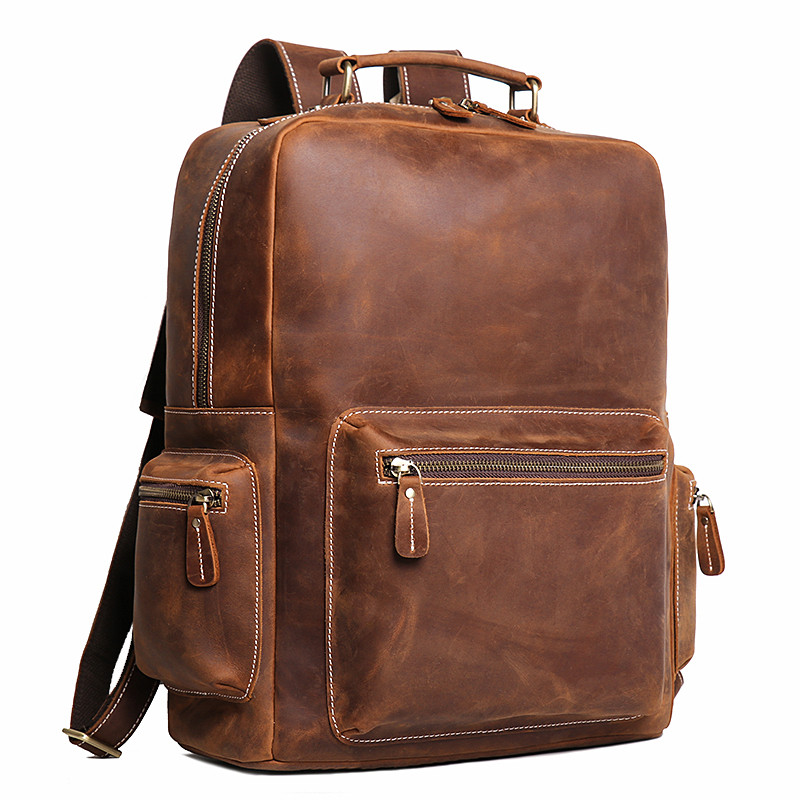 Vintage Men's Crazy Horse Leather Backpack Business Man High Quality Travel Backpack Real Leather