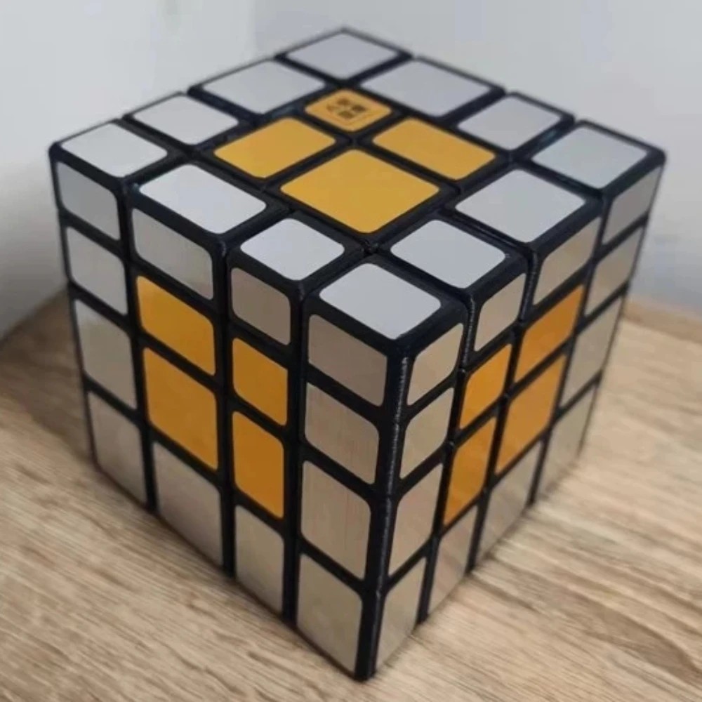 New Super Mirror 4x4x4 Cube Calvin's Puzzle 4x4 Cube Black Body with Gold Label (Lee Mod) Cast