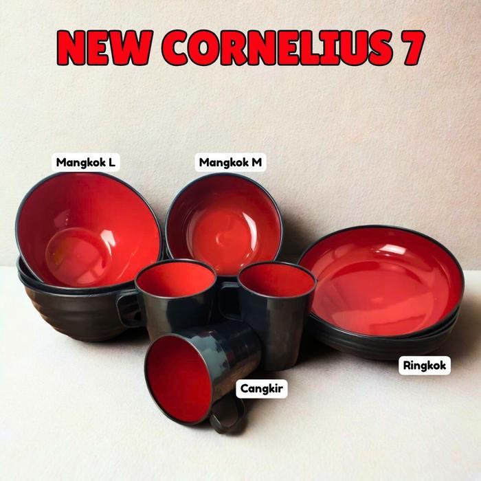 Dinner Set 12 Pcs Minimalis Hitam Merah Mengkilap Piring Mangkok Cangkir M/L Gaya Oriental PAKET