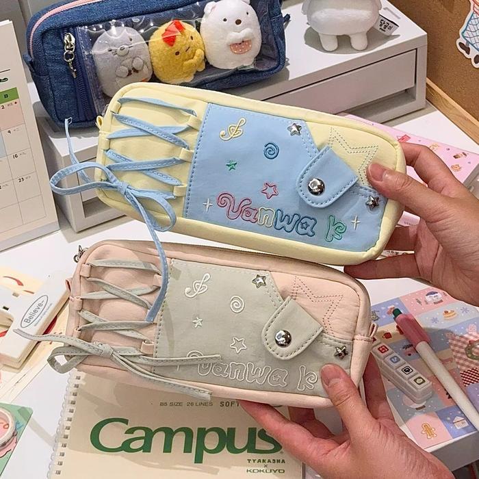 Stok Baru Kotak Pensil Bintang Lucu / Tepak Pensil Aesthetic Korea Cewek / Kotak Pensil Unik Merah