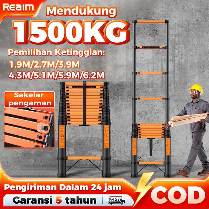 REAIM Tangga Lipat Alumunium Tangga Teleskopik Multifungsi 1.9M-5.9M Tangga Lipat Teleskopik Tangga