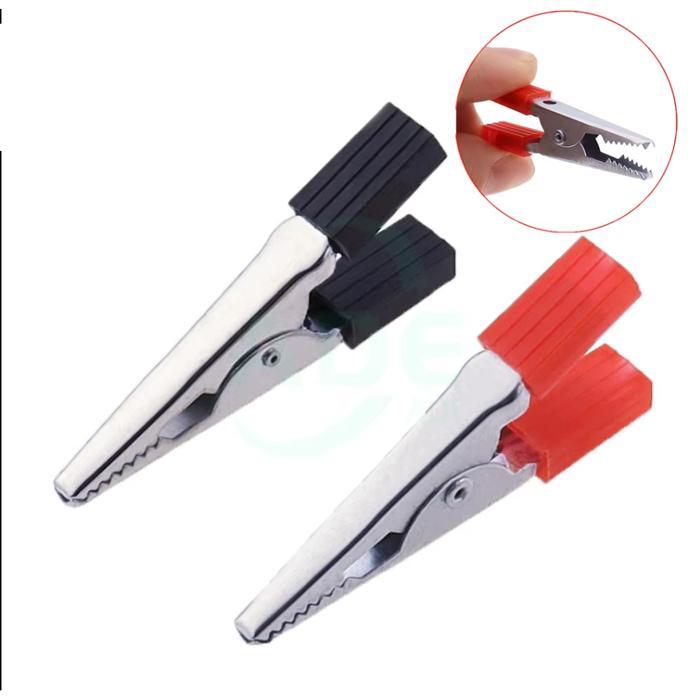 Capit Buaya Alligator Clip Tebal Jepit Klem Clamp Jumper Baterai Pegangan Kotak Merah Hitam 1 pasang