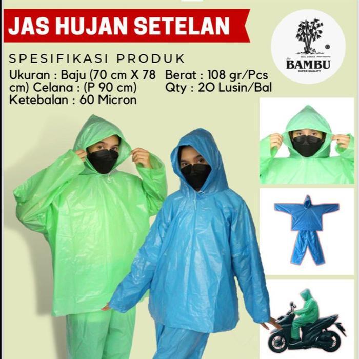 "New" Jas Hujan Mantel Plastik Ponco Sekali Pakai Merk Bambu