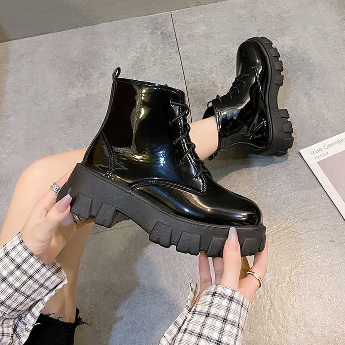 Aerostreet - P016 Sepatu Boots Martin Wanita Hitam Karet Kantor Shoes Premium Quality Docmart Wanita