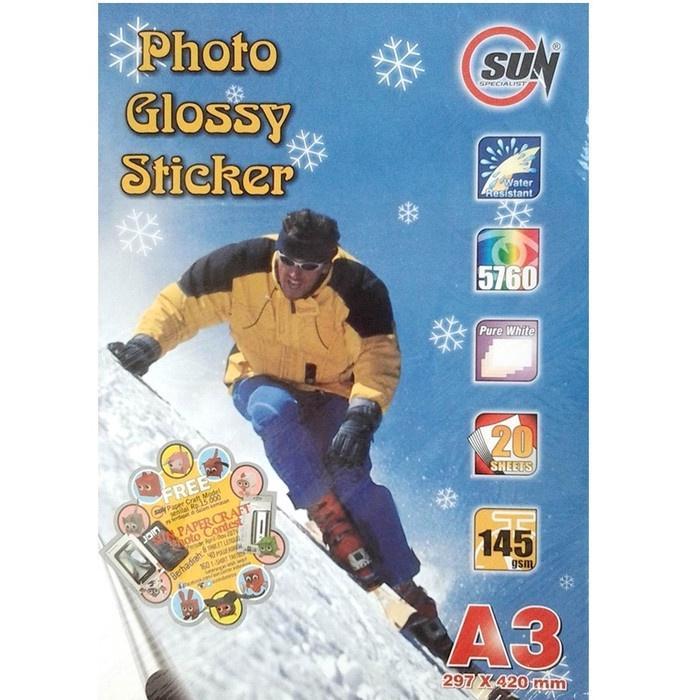 Kertas Stiker Foto Glossy A3 - Glossy Photo Sticker Paper 145 Gram ( Support Printer