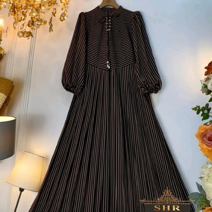 Maxi Dress Model Anyar Gamis Langsing Salur Cantik Elegant Mewah Ori Shr Terbaru 