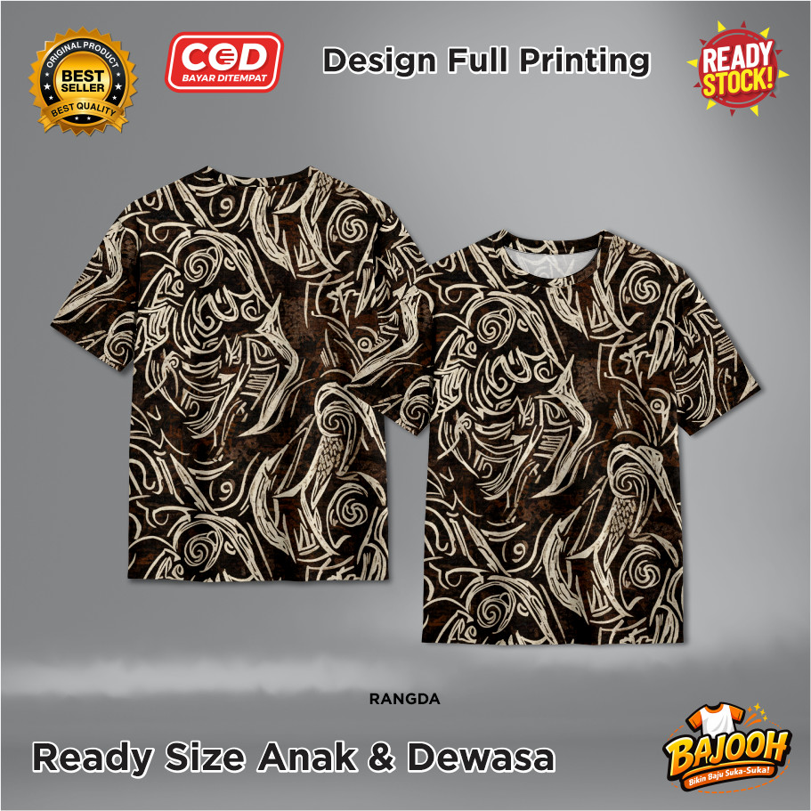 Kaos Etnik Motif Rangda Tribal Art Ethnic Full Printing Keren | Baju 3D Anak dan Dewasa Unisex - Baj