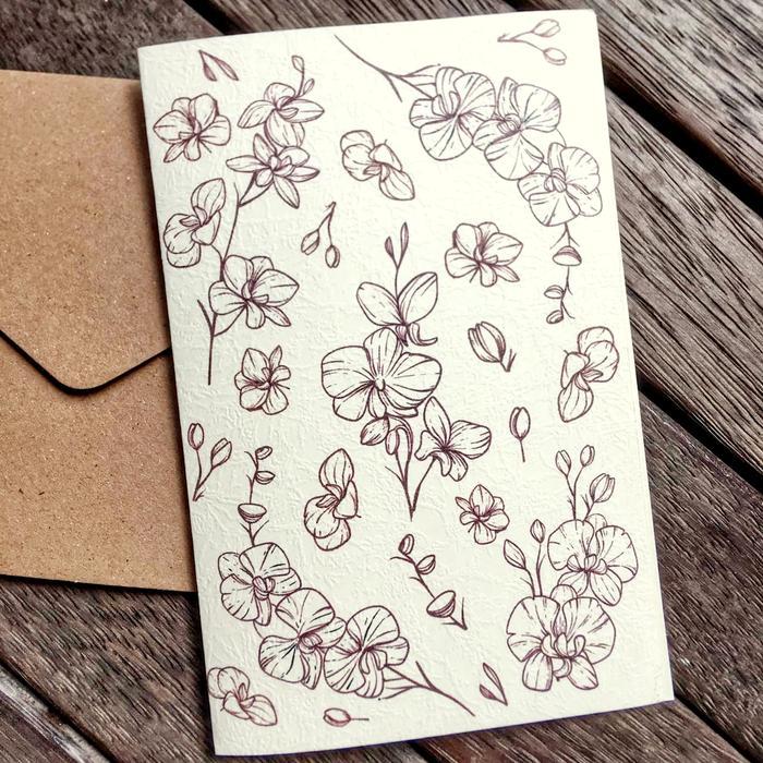 1 PACK Kartu Ucapan Polos Kosong Bunga Anggrek Orchid Blank Greeting Card & Amplop