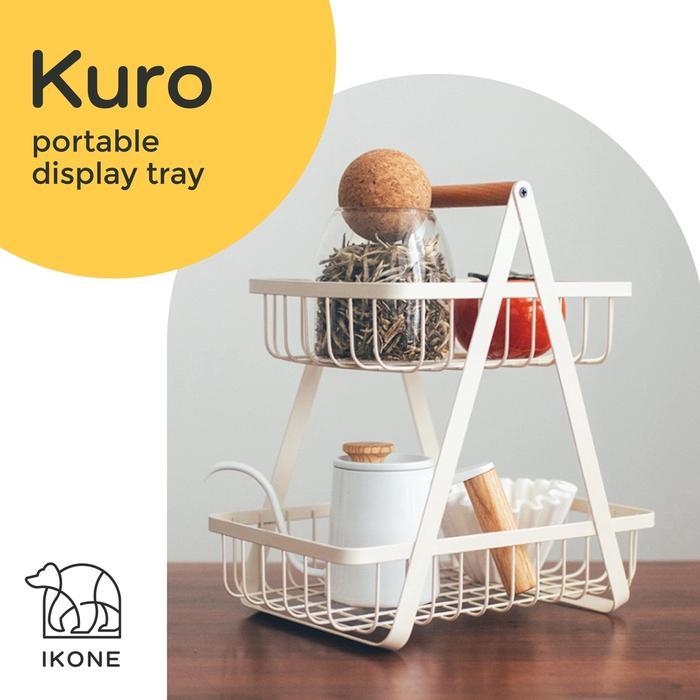 IKONEKURO Keranjang Rak Dapur Rak Buah Besi Rak Dapur Besi Kayu Serbaguna Dapur Rak 2 Tingkat Dapur