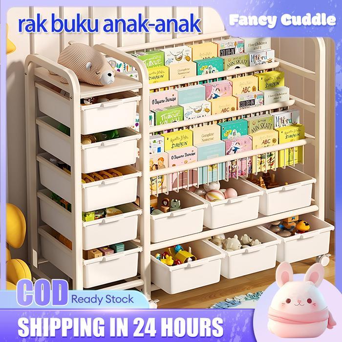 Rak Buku Susun Serbaguna Tempat Rak Buku Anak Rak Portable Roda Rak Mainan Rak Roda Toy Storage
