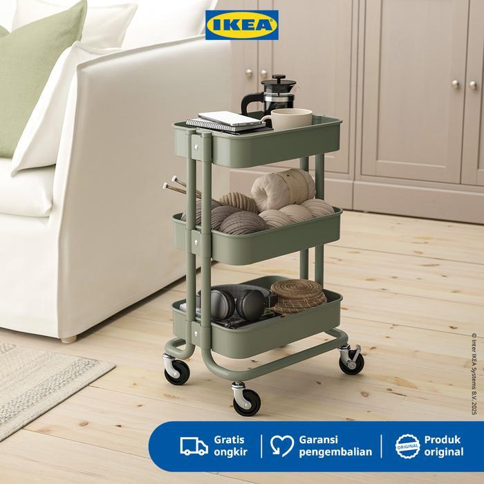 IKEA RASKOG Troli Dapur Serbaguna Abu-Hijau 28x38x61cm
