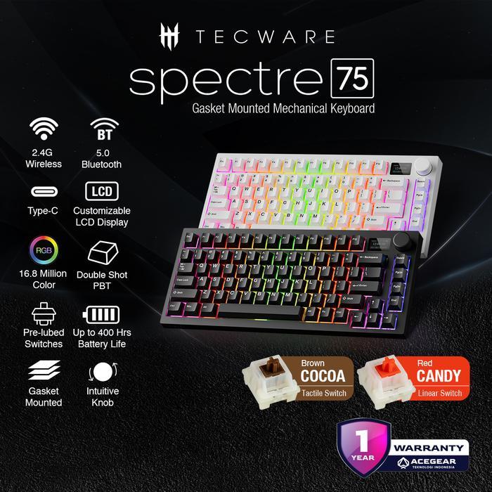 Tecware Spectre75 Spectre 75 Wireless Mechanical Gaming Keyboard 3 Mode Connection Gasket Mount with