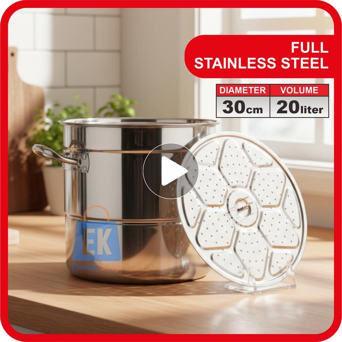 Panci Stainless 30cm - 20L Kimitsu Dandang Stainless Steel Panci Stainless Steel Tebal Panci Dandang