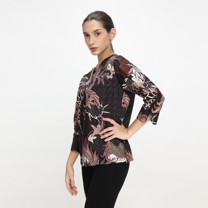 Blouse Batik Wanita Atasan Batik Wanita Lengan Panjang Motif Coklat OLR236