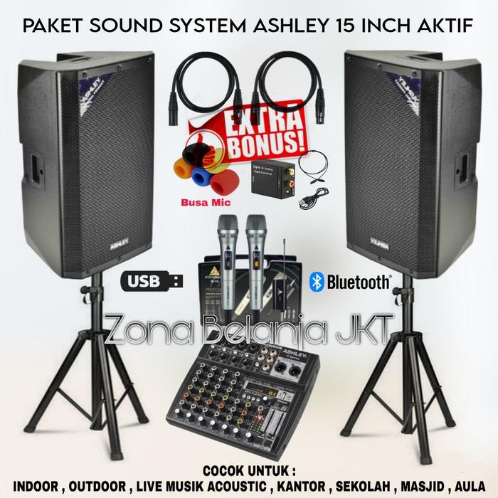 Paket Sound System Indoor Outdoor Speaker Ashley 15 Inch Aktif Garansi Original