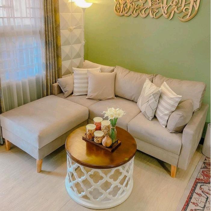 sofa L minimalis estetik  / Sofa L putus aestetic - midili bludru, serang