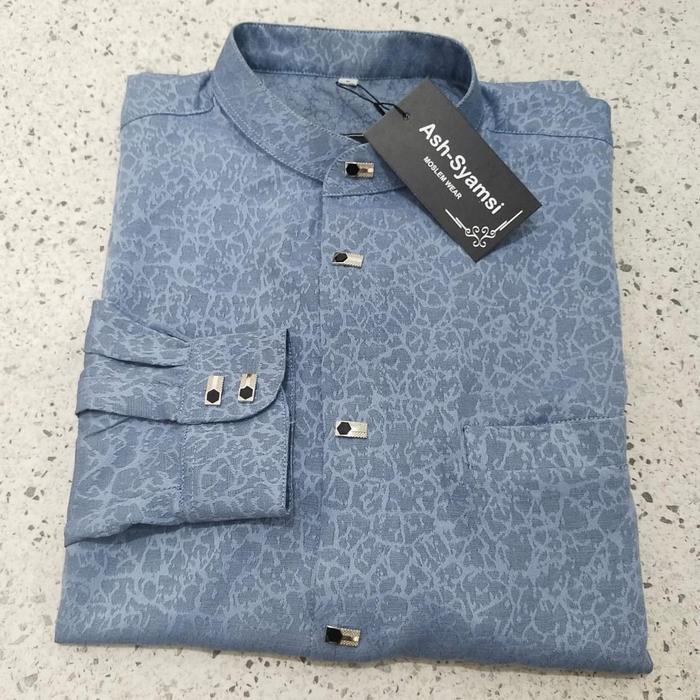 Koko Katun Jaguar Motif Coral Lengan Panjang Kancing Impor Baju Kain Nyaman Muslim Couple Embos