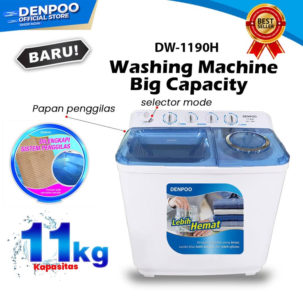 Mesin Cuci 2 Tabung Denpoo DW 1190H 11 KG