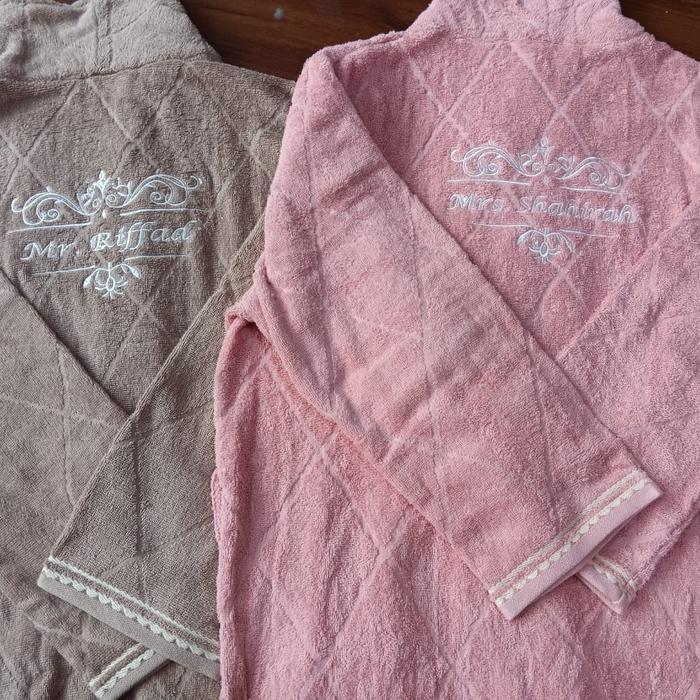 Bathrobe Moza Couple Set All Size With Bordir