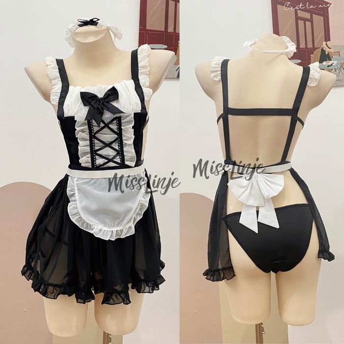 MissLinje Baju Lingerie Cosplay Kostum Maid Apron Pelayan Jepang