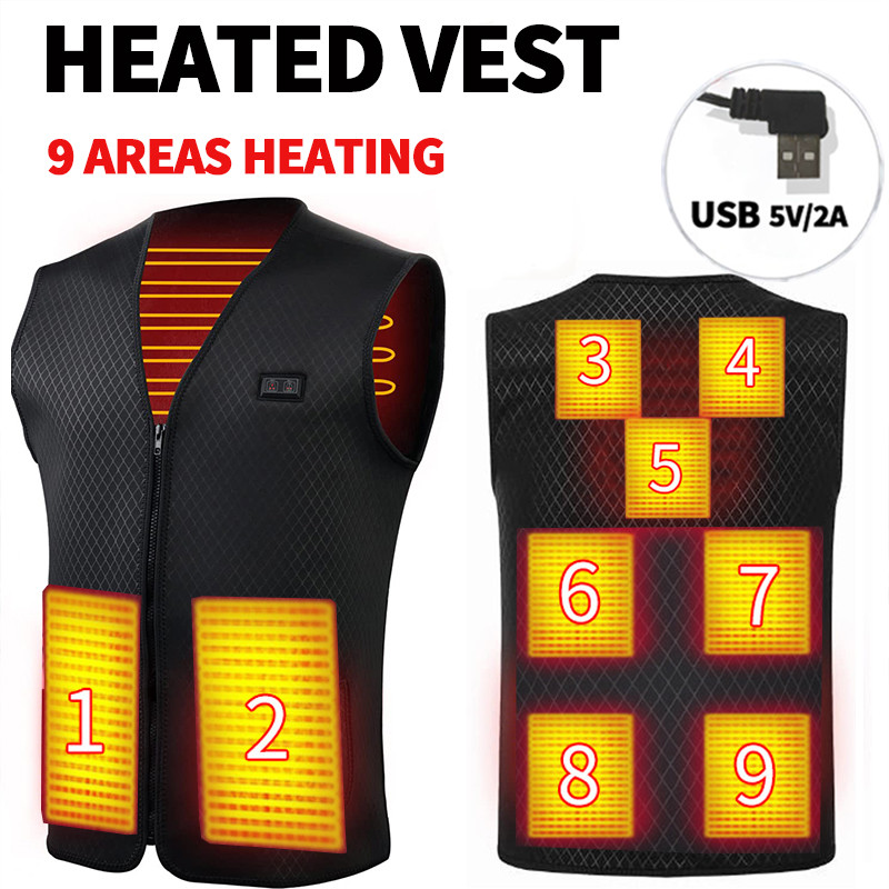 9 Areas Usb Heated Vest Men Women Electric Heating Vest Jacket Heated Vest Bodywarmer Heated Down
