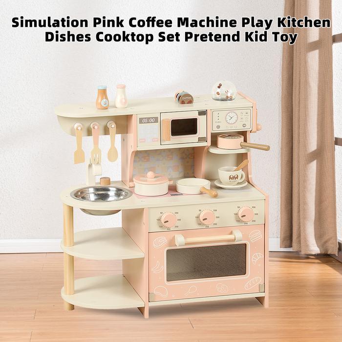 Pink Kayu Kitchen set mainan anak Dapur mainan Cooking set dengan Oven /Alat masak /Mesin kopi