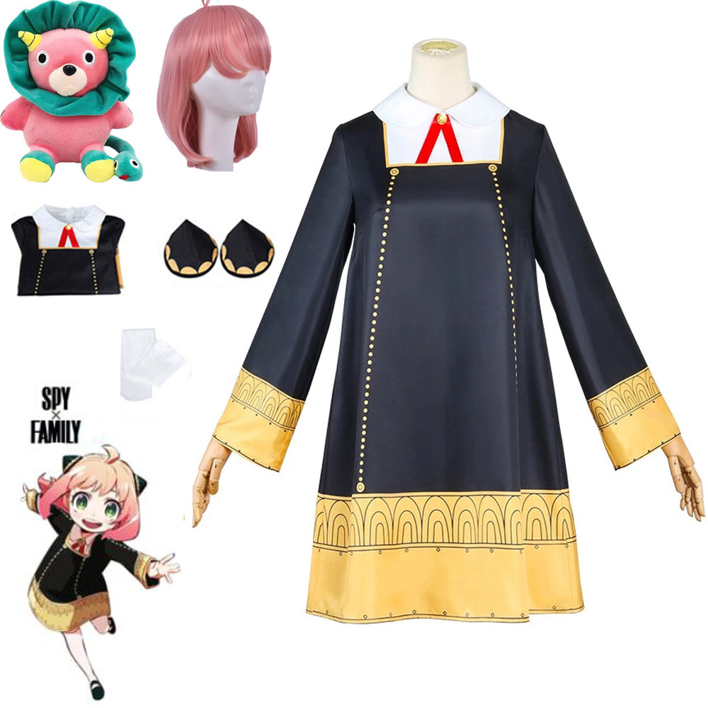 Anime Spy Family Anya Forger Cosplay Costume Kids Anya Black Dress Party Clothes Wig S Halloween