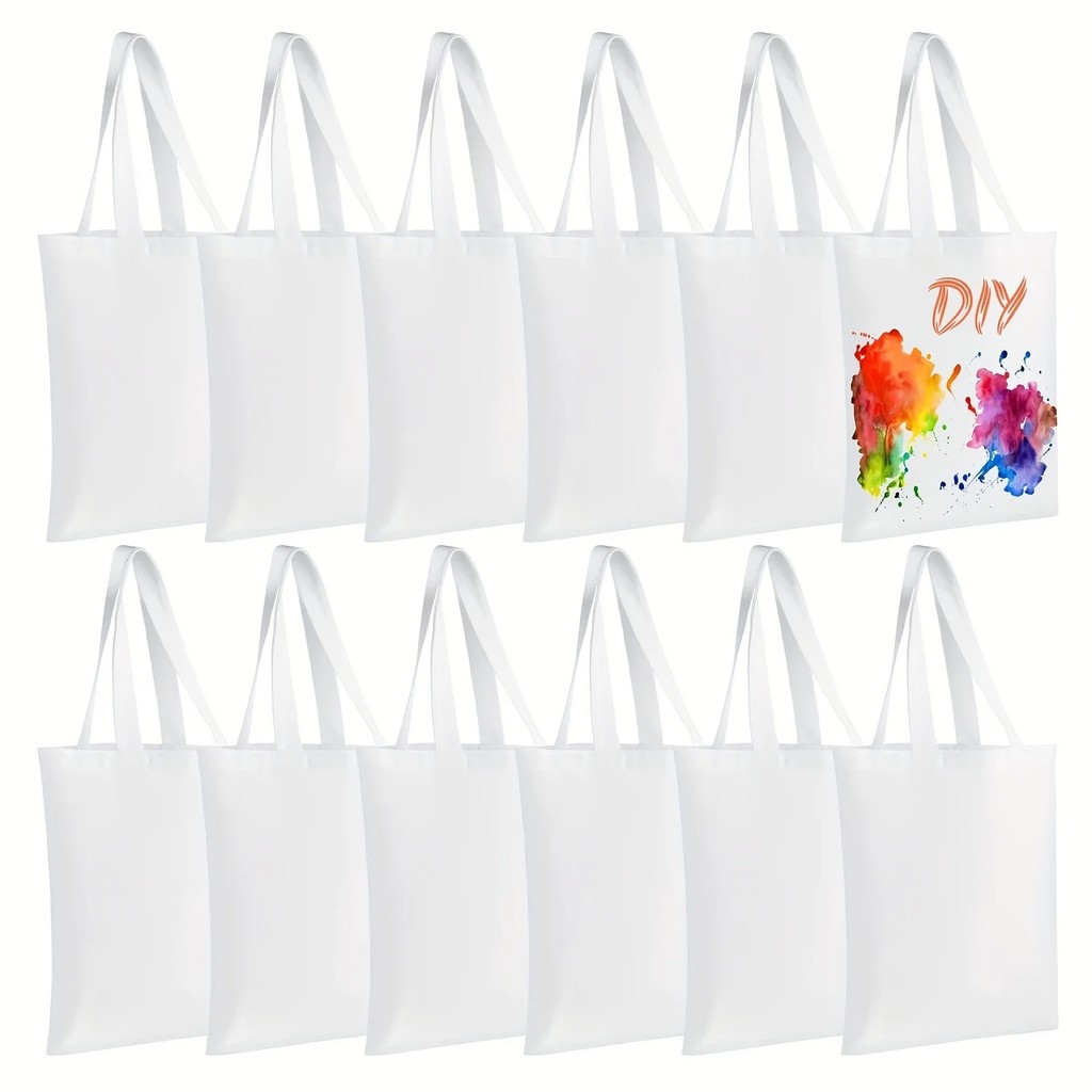 6 Pack Blank Sublimation Tote Bags For Heat Transfer, Reusable Diy Canvas Bags For Vinyl & Press