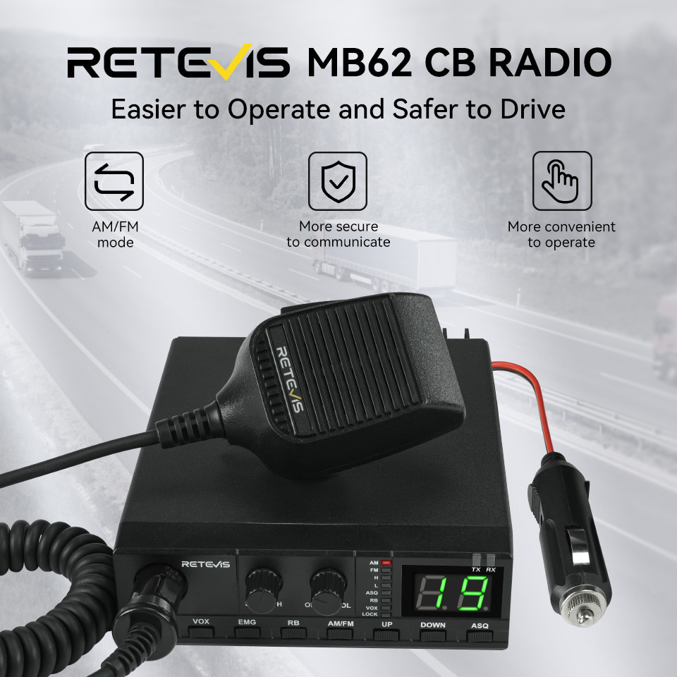 Retevis Mb62 Cb Radio 27Mhz Am/Fm Mobile Car Handheld Communicator Radios Instant Channel 9/19 For