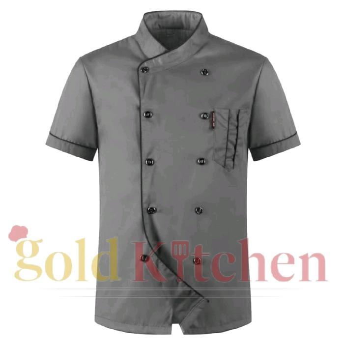 Baju Koki Chef Jacket Baju Chef Seragam Koki Pria Wanita Lengan Pendek Gold Kitchen Abu Biru Hitam
