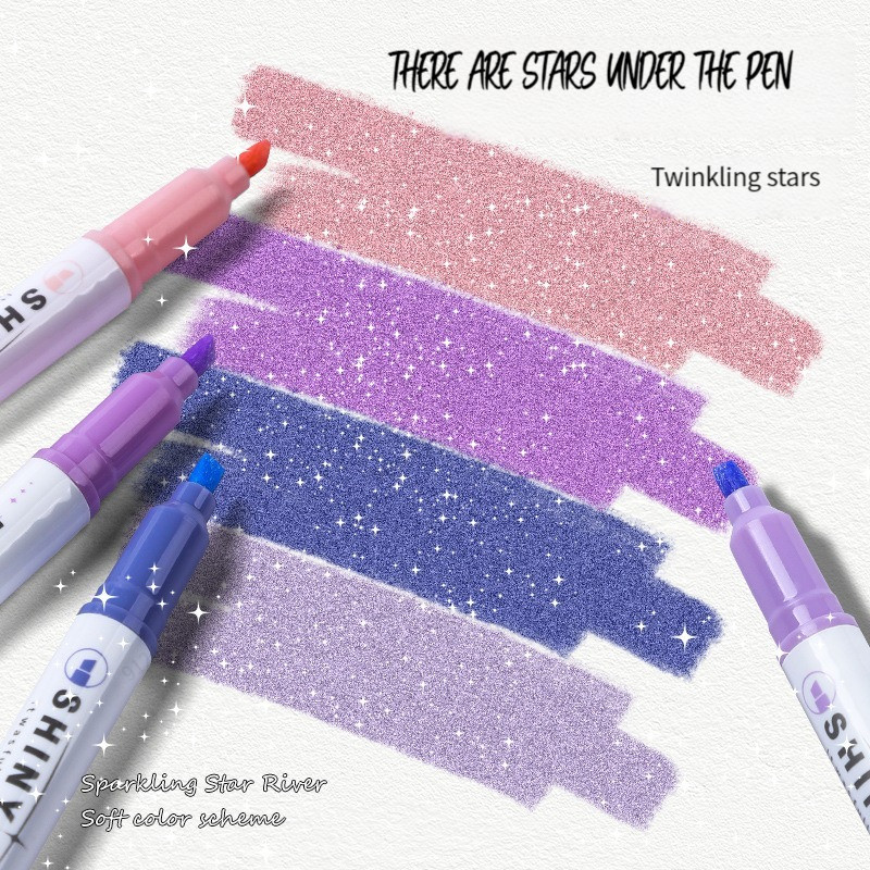 4 Colors/Box Glitter Highlighter Pen Pastel Fine Pastel Highlighter Marker Scrapbook Painted