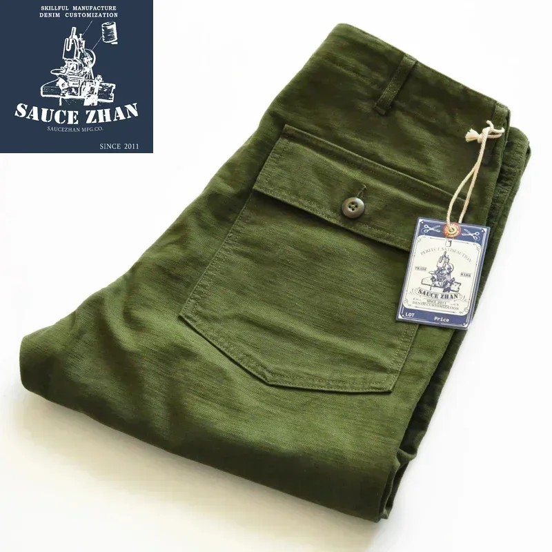 SauceZhan OG107 Fatigue Utility Pants Military Pants VINTAGE Classic Olive Sateen Men's Baker Pants