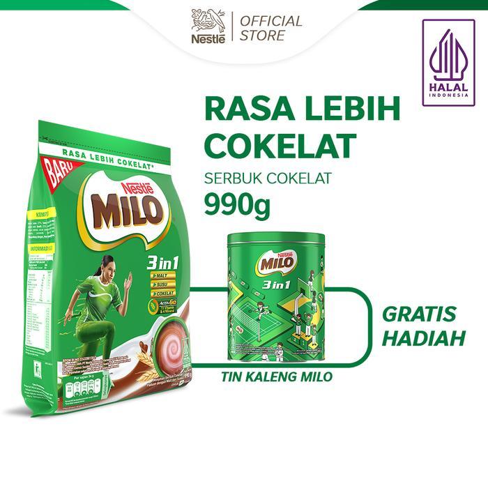 [FREE TIN KALENG SPECIAL MILO 3IN1] MILO 3IN1 ACTIV-GO SUSU COKELAT POUCH BUBUK 990G